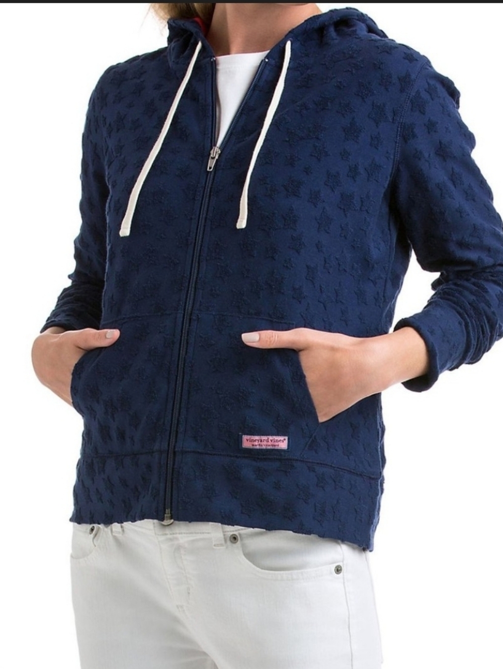 Vineyard Vines Navy Blue Textured Zip Hoodie